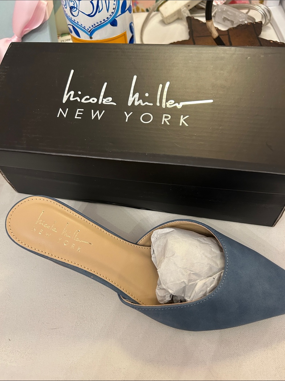 Nicole Miller Blue Pointed-Toe Slip-On Mule